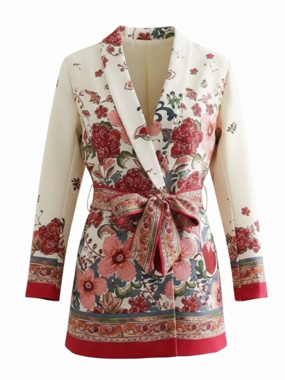 Cupshe Floral Belted Blazer Jacket Women’s Medium Boho Wrap Open Front